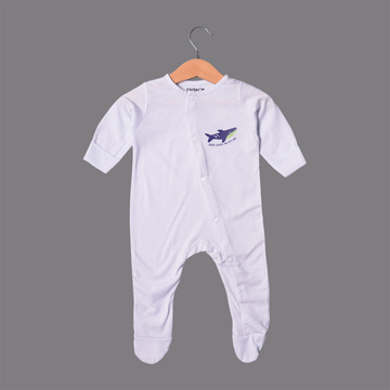 SKY BLUE "BABY SHARK DOO DOO" PRINT FULL BODY FULL SLEEVES ROMPERS